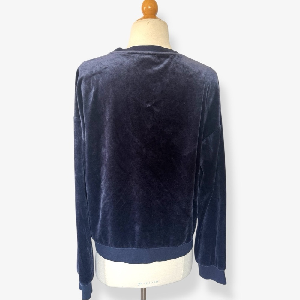 Juicy Couture Black Label Velour Velvet Sweatshirt Navy blue Crew Neck Y2K - Picture 3 of 8